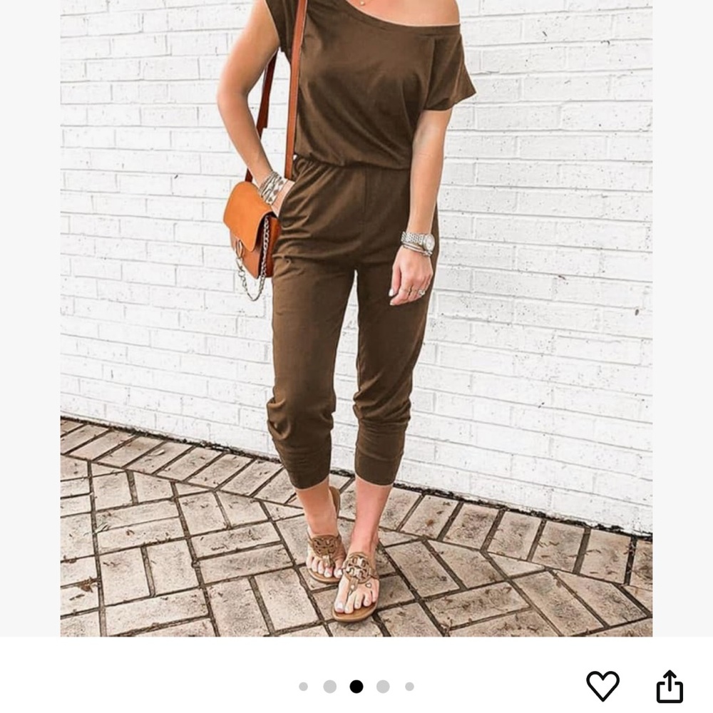 Casual Brown Jumpsuit with Tapered Legs and Short Sleeves